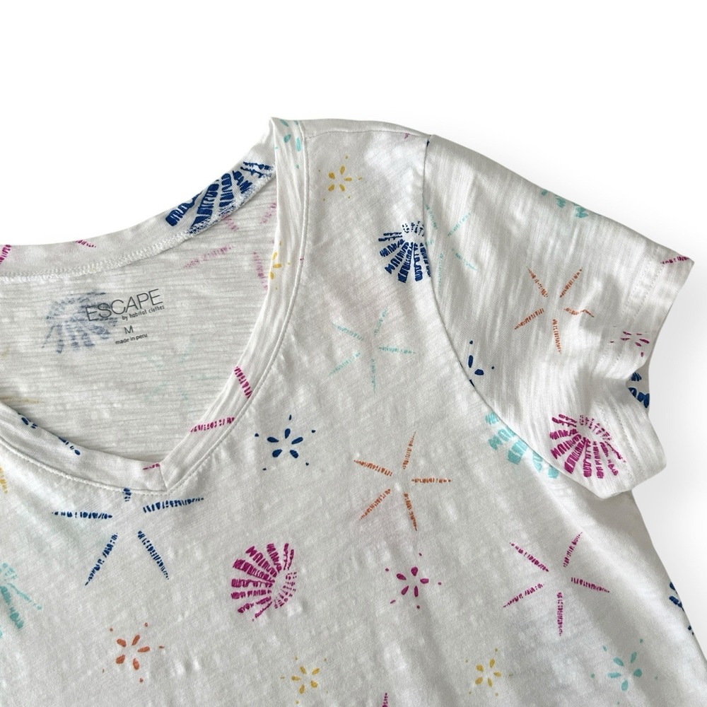 Escape by Habitat Clothes M White Seashell 100% Cotton Short Sleeve Top NWOT - Picture 5 of 12